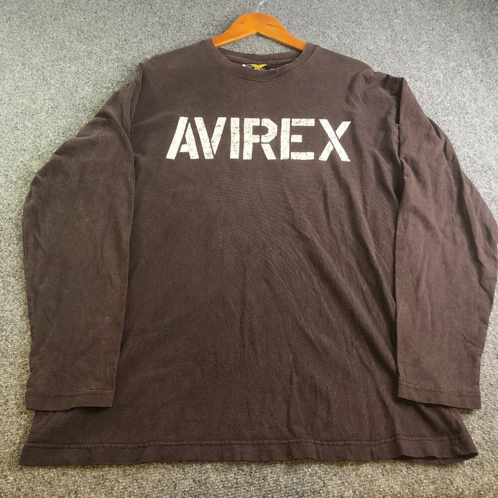Avirex Shirt Mens Extra Large Brown Cotton Long Sleeve Y2K Spellout Skate